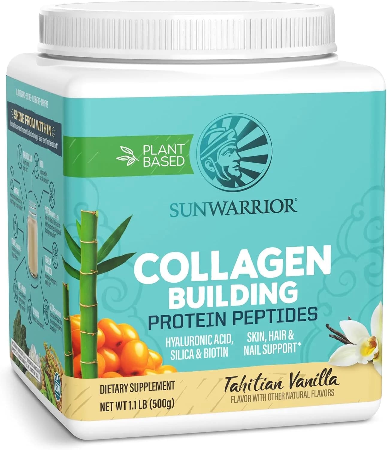 Sunwarrior Vegan Collagen Peptides with Biotin, Vanilla, 20 Servings | Plant-Based Collagen Support for Skin & Hair