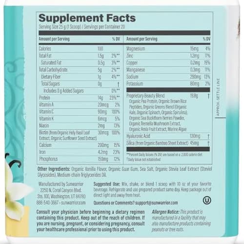 Sunwarrior Vegan Collagen Peptides with Biotin, Vanilla, 20 Servings | Plant-Based Collagen Support for Skin & Hair thumbnail 2