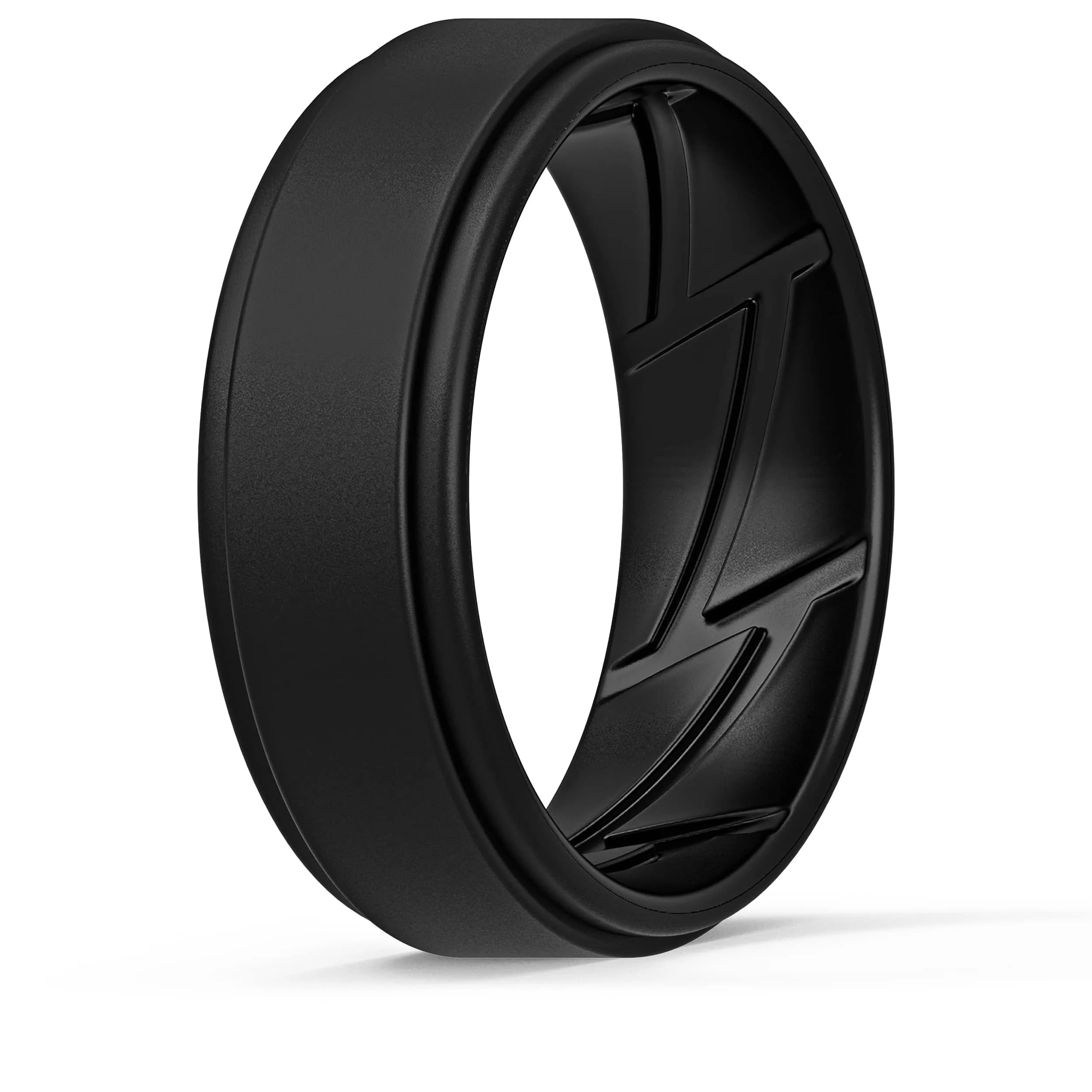 ThunderFit Silicone Wedding Rings for Men, Breathable Airflow Inner Grooves | Hypoallergenic, Flexible, Safe for Active Lifestyle — Pack B: Charcoal Black