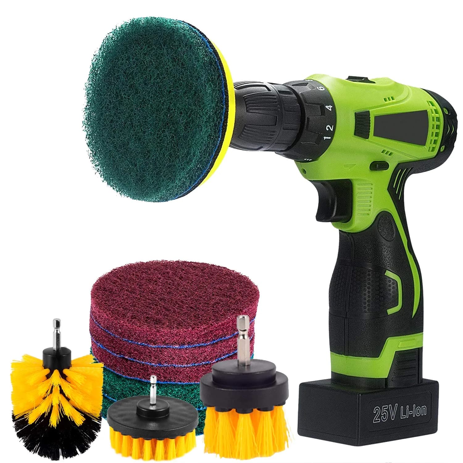 Kichwit Drill Power Brush Tile Scrubber Kit 4 Inch (10.16 cm) Pads & 2 Inch (5.08 cm) Brush | Heavy Duty Cleaning Tool