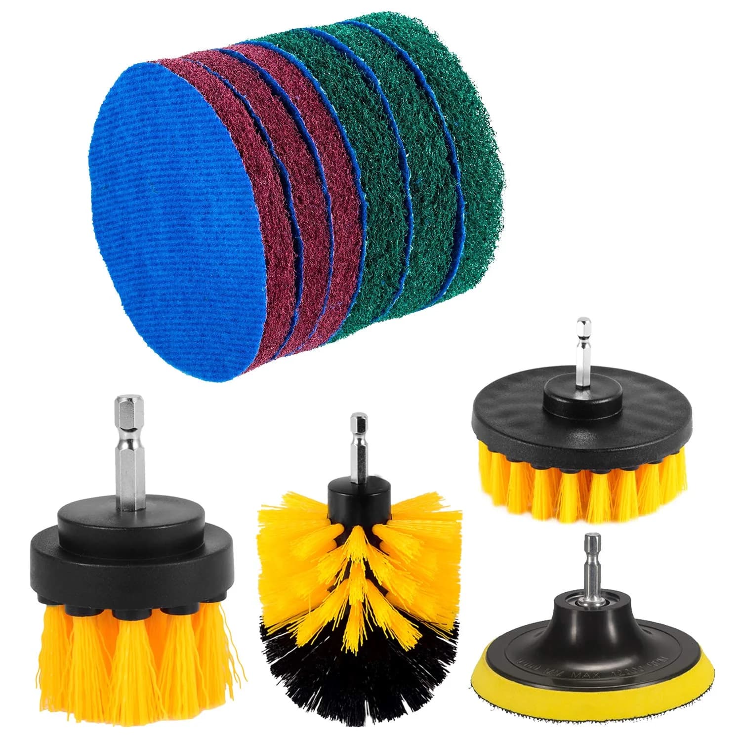 Kichwit Drill Power Brush Tile Scrubber Kit 4 Inch (10.16 cm) Pads & 2 Inch (5.08 cm) Brush | Heavy Duty Cleaning Tool - view 2