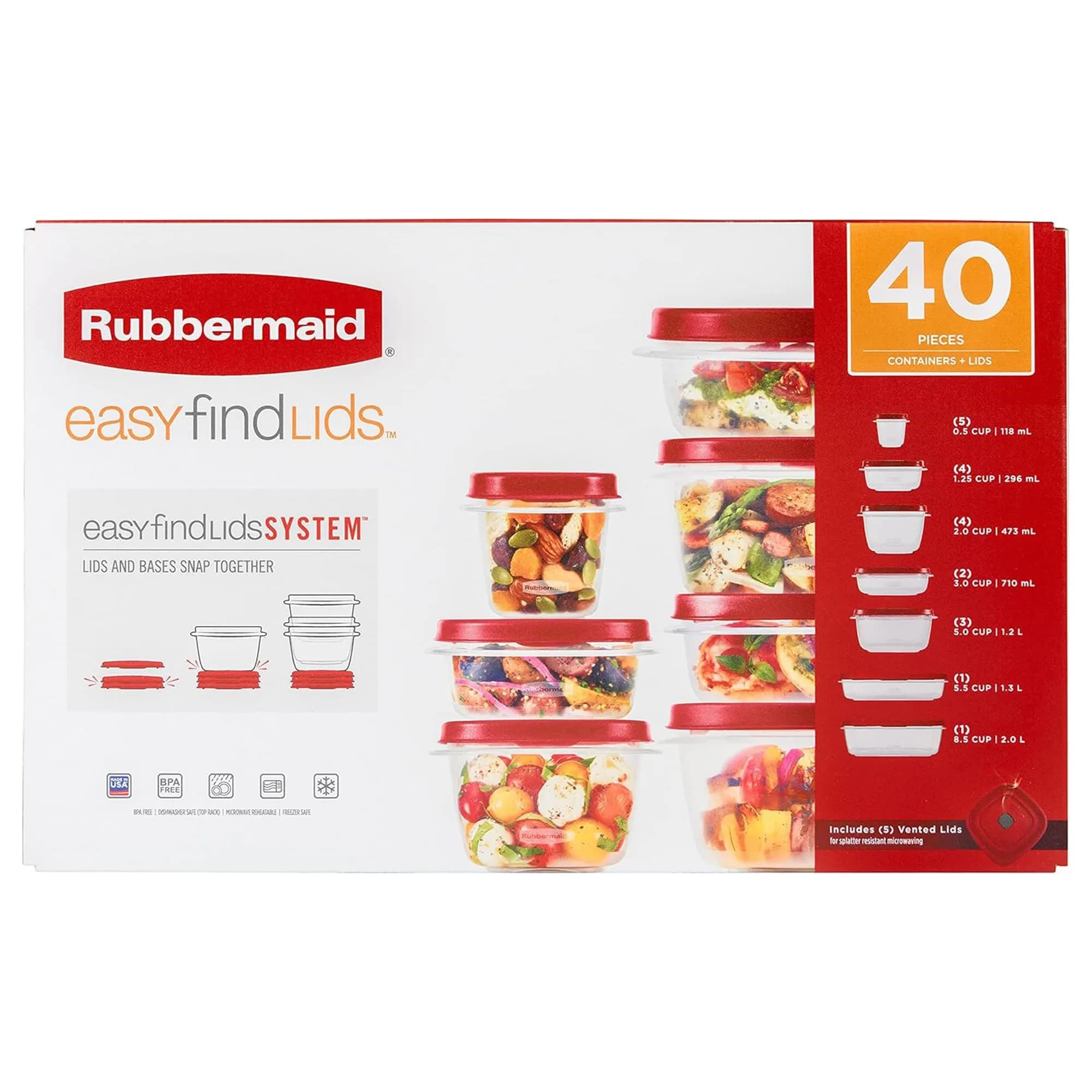 Rubbermaid 42-Piece Food Storage Containers with Lids | Vented Lids, BPA-Free, Microwave Safe, Stackable - view 7