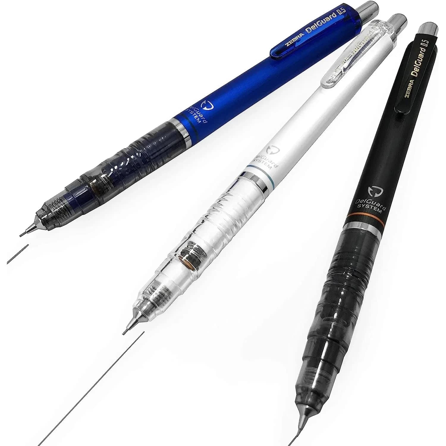 Zebra Delguard Mechanical Pencils HB 0.5mm 3-Pack | Reliable Lead Protection — Clear