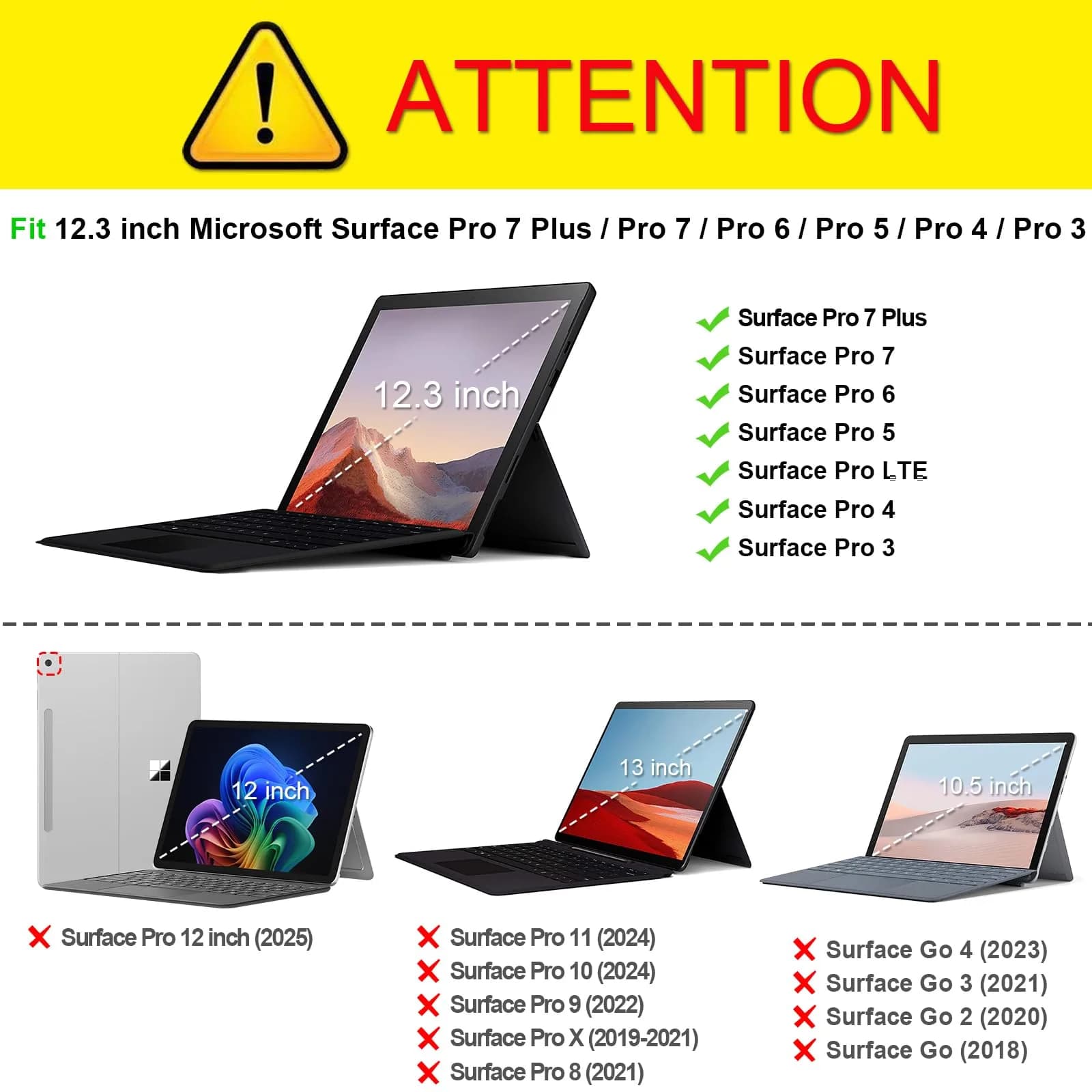 Fintie Case for 12.3 Inch Microsoft Surface Pro 7+/7/6/5/4/3 Tablet | Black, Synthetic Leather, Built-in Kickstand - view 2