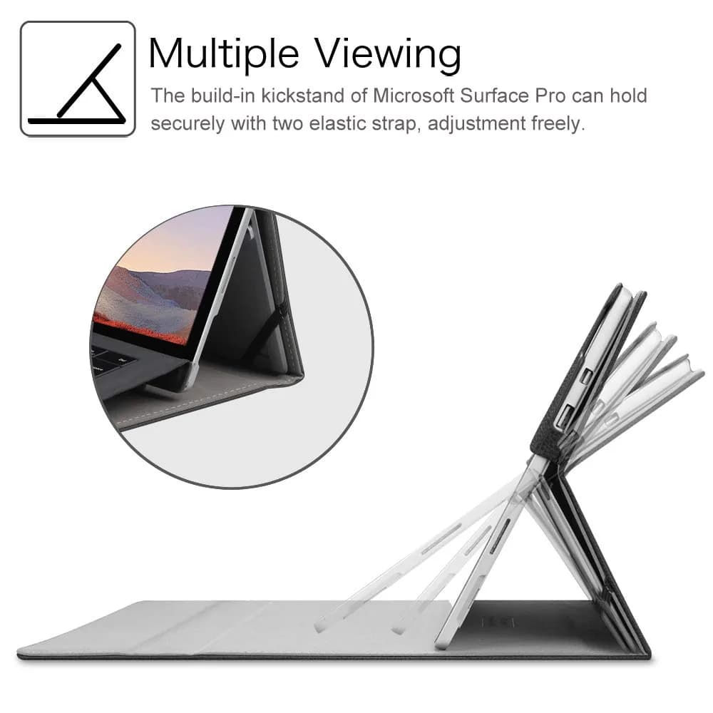 Fintie Case for 12.3 Inch Microsoft Surface Pro 7+/7/6/5/4/3 Tablet | Black, Synthetic Leather, Built-in Kickstand - view 3