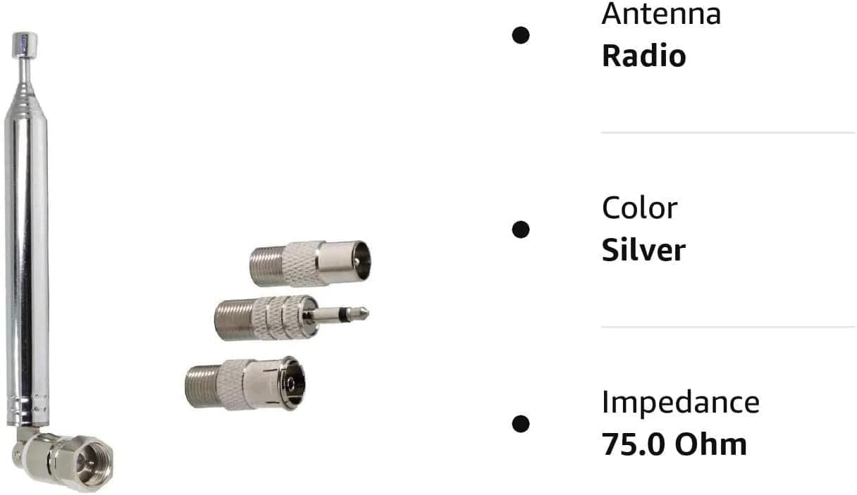 Ancable Indoor FM Telescopic Antenna 75 Ohm F Type Male Plug Connector with Adapter, 10 Extension Sections | Improves FM Reception - view 7