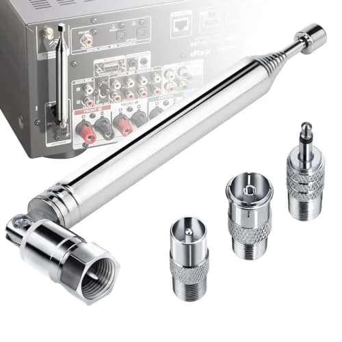Ancable Indoor FM Telescopic Antenna 75 Ohm F Type Male Plug Connector with Adapter, 10 Extension Sections | Improves FM Reception thumbnail 1