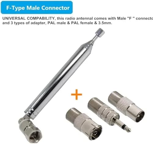 Ancable Indoor FM Telescopic Antenna 75 Ohm F Type Male Plug Connector with Adapter, 10 Extension Sections | Improves FM Reception thumbnail 3