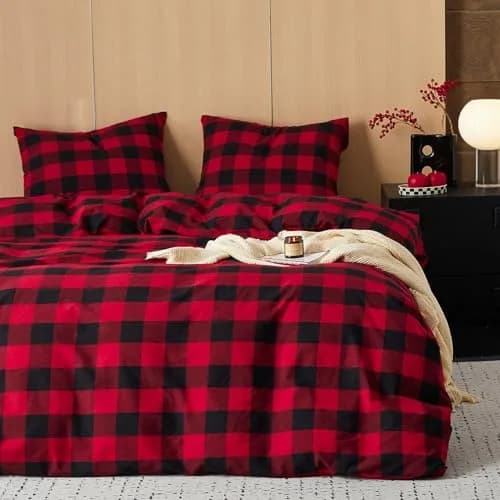Wake In Cloud Gingham Cotton Duvet Cover Set, Queen Size | Farmhouse Plaid Design, 100% Washed Cotton, Easy Care thumbnail 1