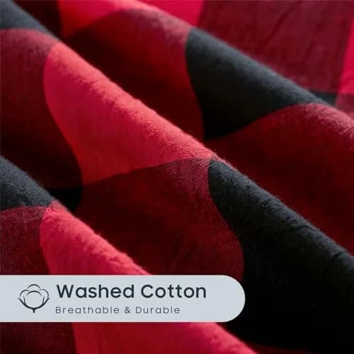 Wake In Cloud Gingham Cotton Duvet Cover Set, Queen Size | Farmhouse Plaid Design, 100% Washed Cotton, Easy Care thumbnail 6