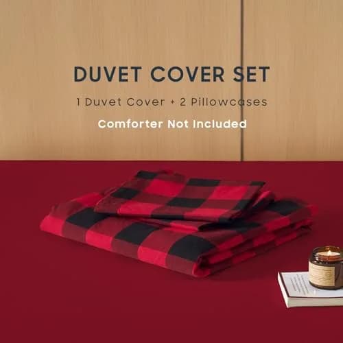 Wake In Cloud Gingham Cotton Duvet Cover Set, Queen Size | Farmhouse Plaid Design, 100% Washed Cotton, Easy Care thumbnail 2