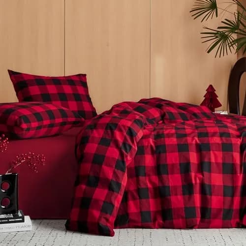 Wake In Cloud Gingham Cotton Duvet Cover Set, Queen Size | Farmhouse Plaid Design, 100% Washed Cotton, Easy Care thumbnail 3