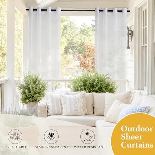 RYB HOME Sheer Outdoor Curtains 54"x108" | Linen Look, Waterproof Privacy, 2 Panels thumbnail 7