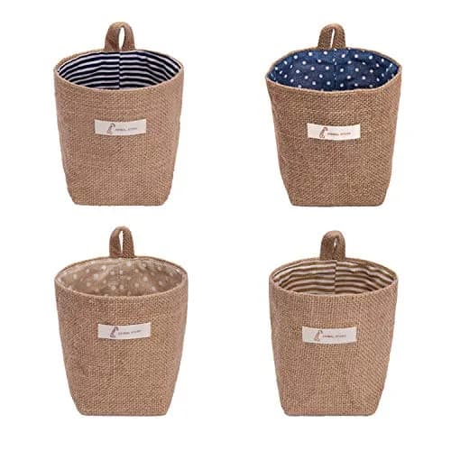 sansheng 4 Pack Wall Hanging Storage Bags Foldable Linen Organizer (3.93 x 3.93 x 5.31 inches) | Washable & Convenient thumbnail 1