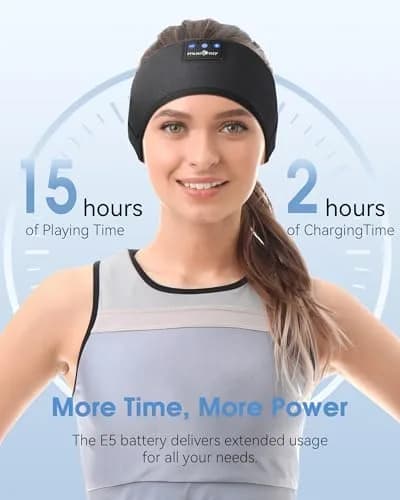 MUSICOZY Bluetooth Sleep Headphones Headband with Built-in Mic | Dark Black, 20m Range thumbnail 4