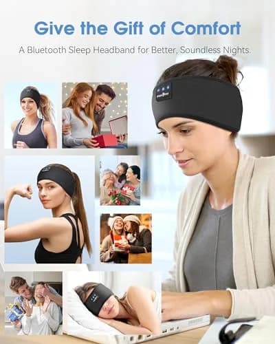 MUSICOZY Bluetooth Sleep Headphones Headband with Built-in Mic | Dark Black, 20m Range thumbnail 6