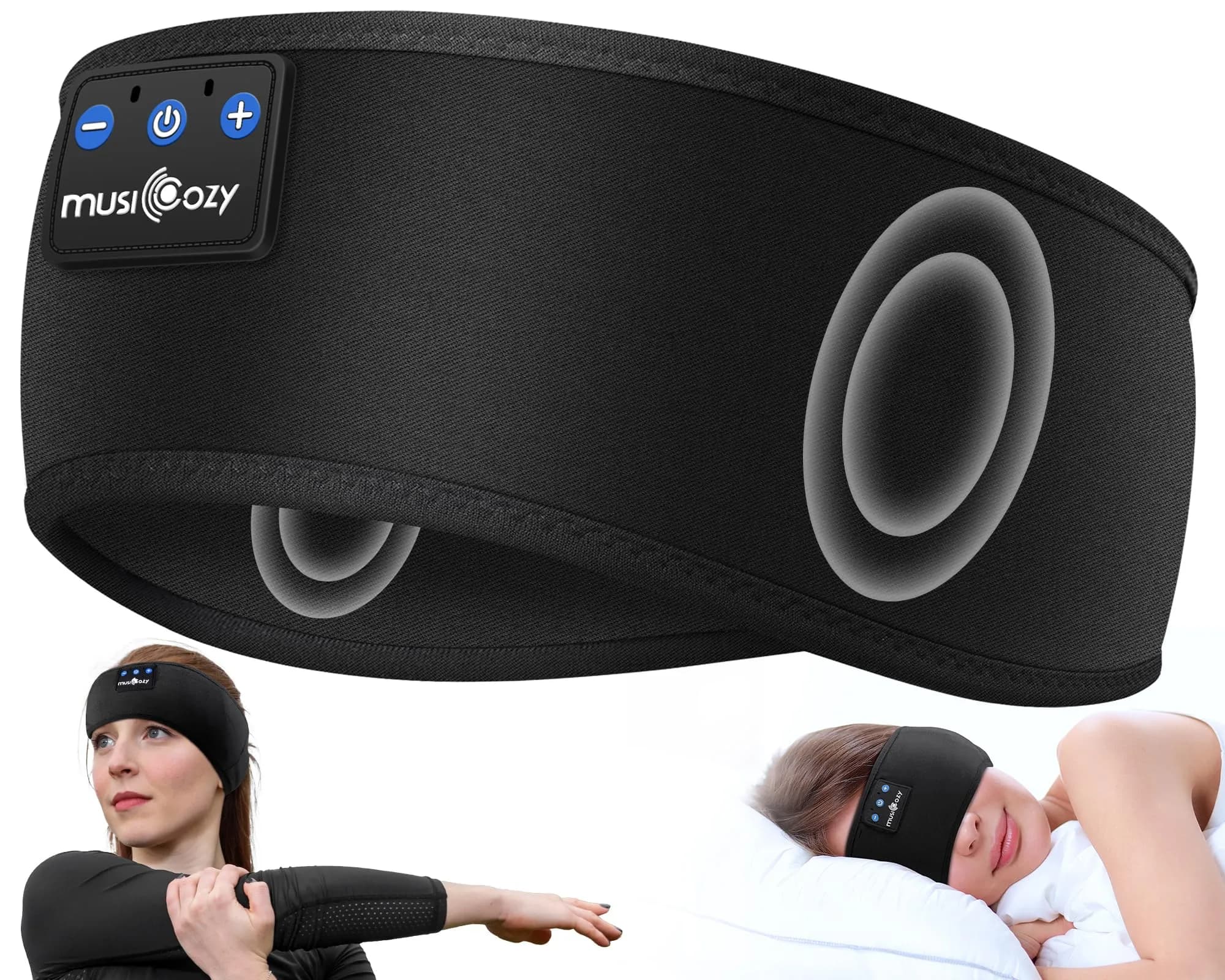 MUSICOZY Bluetooth Sleep Headphones Headband with Built-in Mic | Dark Black, 20m Range - main product image