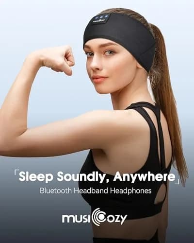 MUSICOZY Bluetooth Sleep Headphones Headband with Built-in Mic | Dark Black, 20m Range thumbnail 3