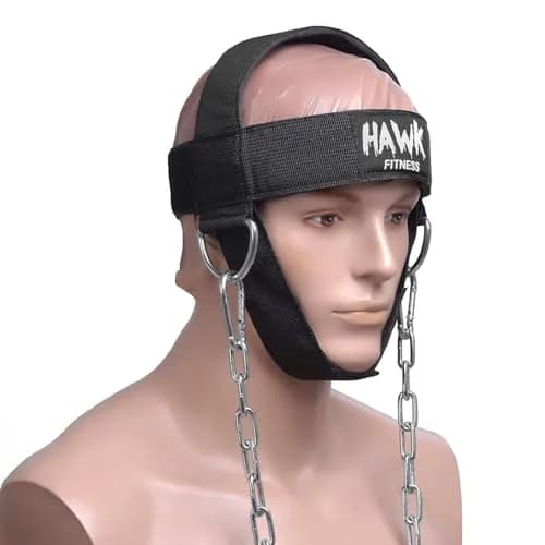 Hawk Sports Neck Workout Harness with Steel Chain for Weightlifting, Black | Supports up to 150 lbs thumbnail 1
