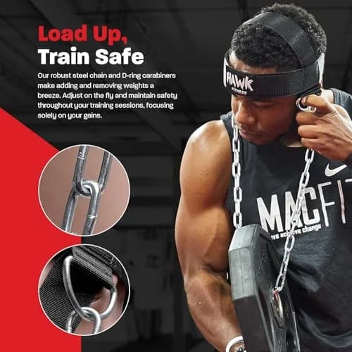 Hawk Sports Neck Workout Harness with Steel Chain for Weightlifting, Black | Supports up to 150 lbs thumbnail 5