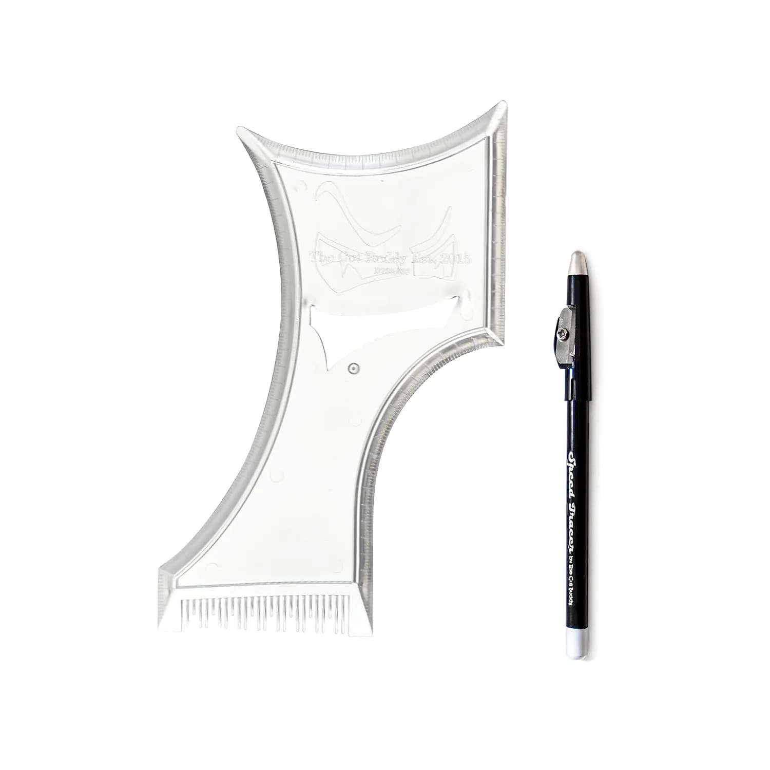 The Cut Buddy PLUS Beard Shaping Tool Clear Template with Built-in Comb and Bonus Pencil | Designed for Larger Heads