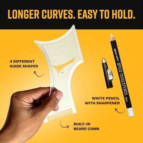 The Cut Buddy PLUS Beard Shaping Tool Clear Template with Built-in Comb and Bonus Pencil | Designed for Larger Heads thumbnail 3