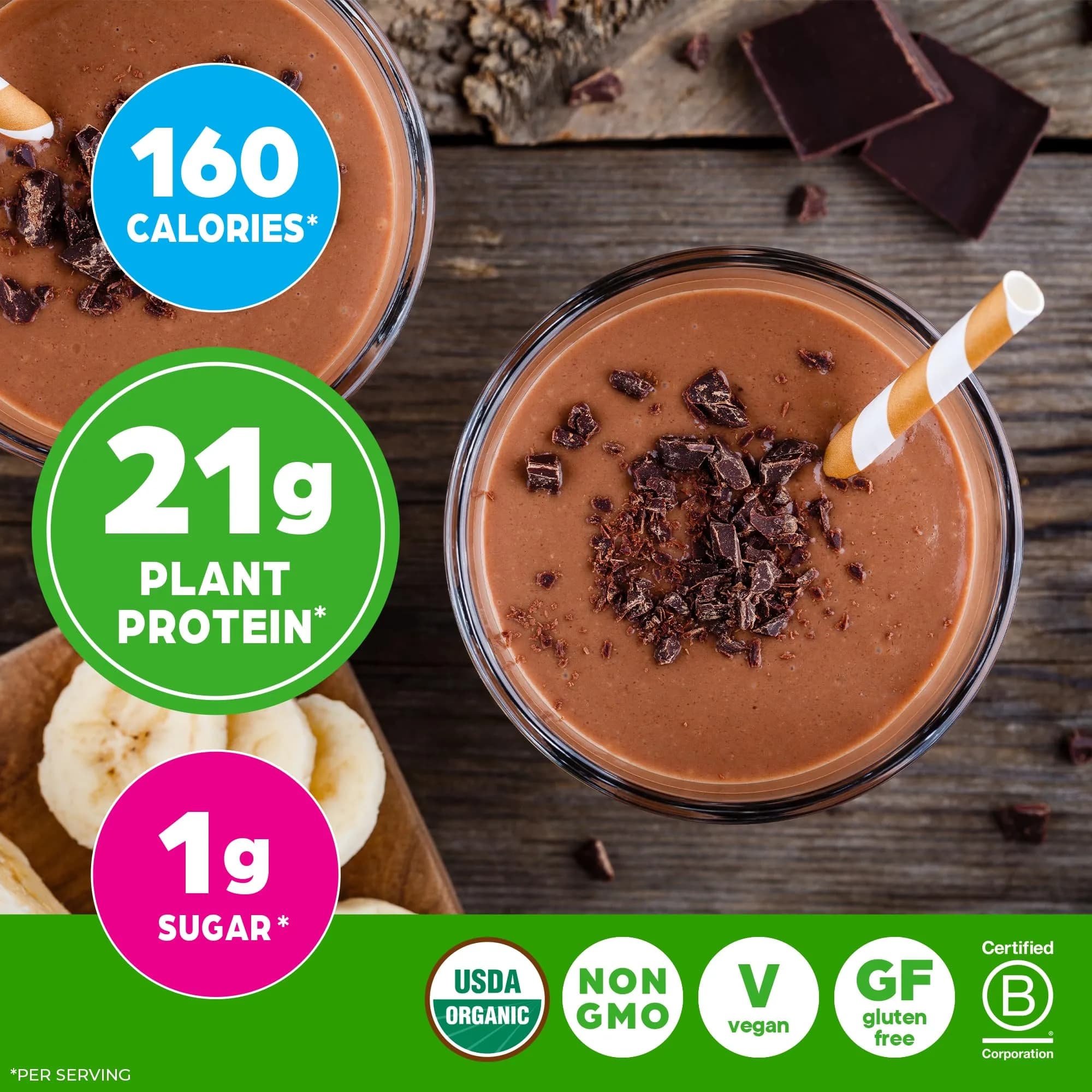 Orgain Organic Vegan Protein Powder Creamy Chocolate Fudge 907g (2.02 lb) | 21g Plant Protein, 10g Fiber, USDA Organic - view 4