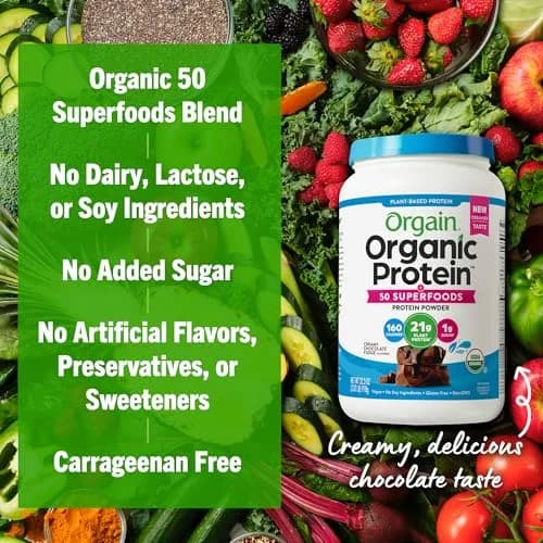 Orgain Organic Vegan Protein Powder Creamy Chocolate Fudge 907g (2.02 lb) | 21g Plant Protein, 10g Fiber, USDA Organic thumbnail 5