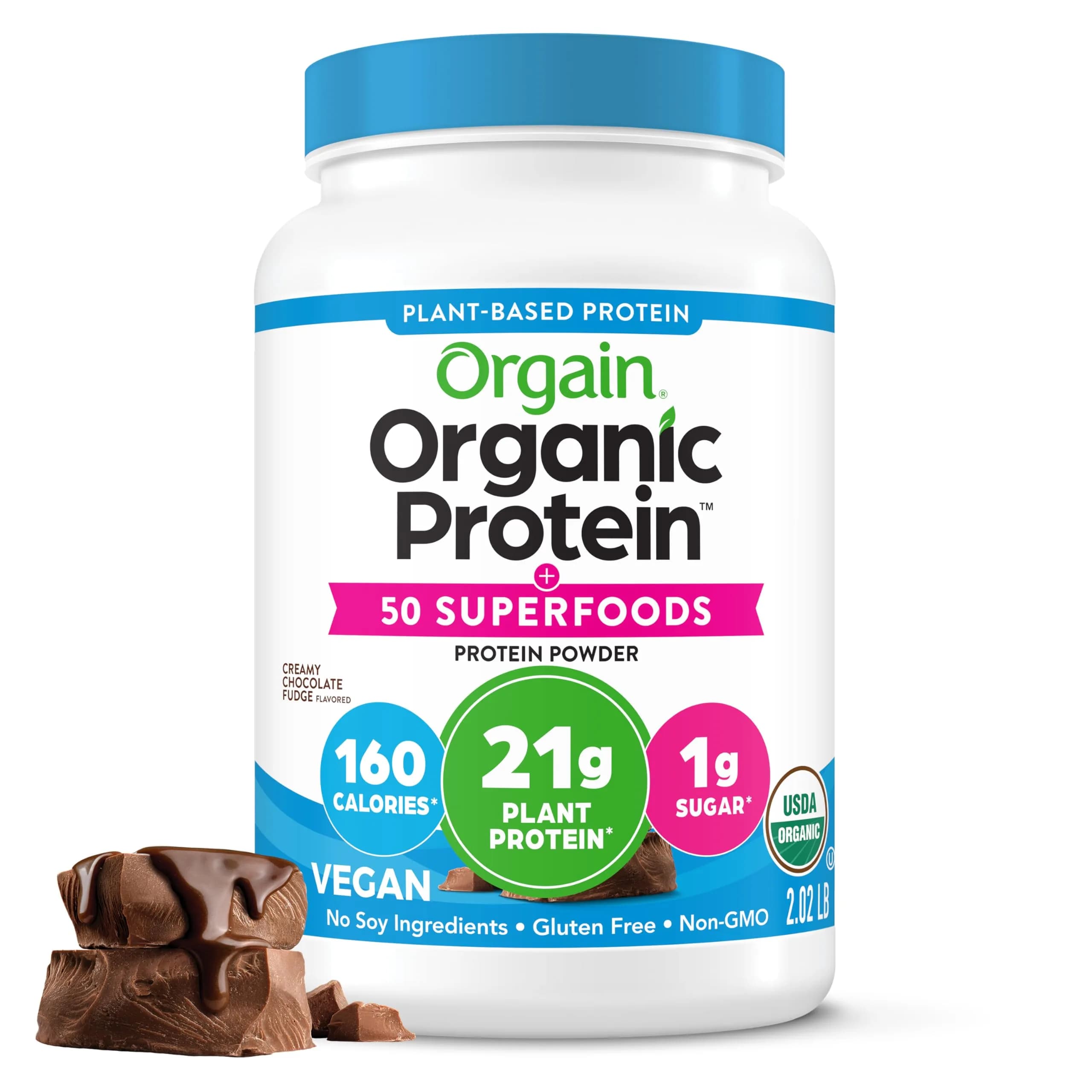 Orgain Organic Vegan Protein Powder Creamy Chocolate Fudge 907g (2.02 lb) | 21g Plant Protein, 10g Fiber, USDA Organic - main product image
