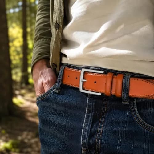Ashford Ridge Mens 33mm Double Loop Leather Belt -Tan Large | Classic Suit & Jeans Belt thumbnail 4
