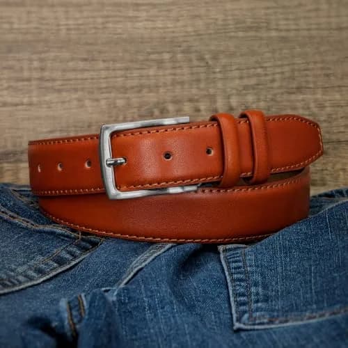 Ashford Ridge Mens 33mm Double Loop Leather Belt -Tan Large | Classic Suit & Jeans Belt thumbnail 5