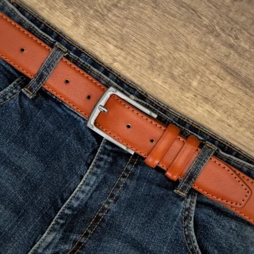 Ashford Ridge Mens 33mm Double Loop Leather Belt -Tan Large | Classic Suit & Jeans Belt thumbnail 8