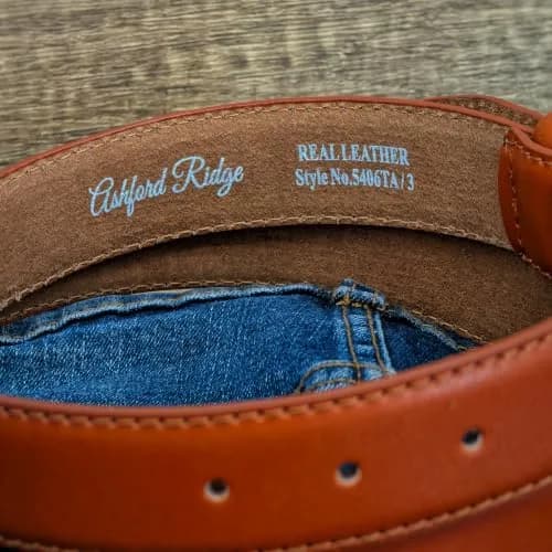 Ashford Ridge Mens 33mm Double Loop Leather Belt -Tan Large | Classic Suit & Jeans Belt thumbnail 9
