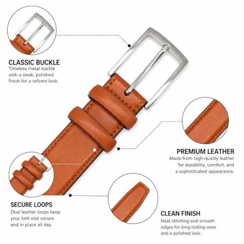 Ashford Ridge Mens 33mm Double Loop Leather Belt -Tan Large | Classic Suit & Jeans Belt thumbnail 3