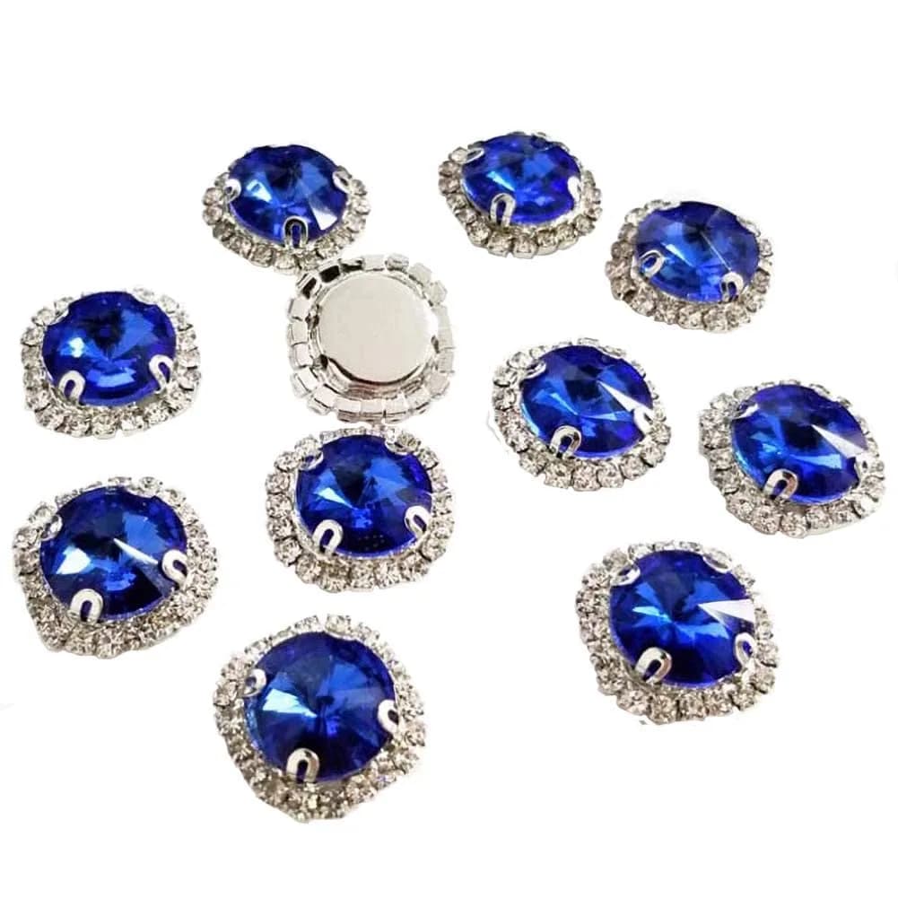 Jyukan Flat Back Rhinestones Buttons 14mm | Sew On Crystals for Clothing & Wedding — color 7: Royal Blue
