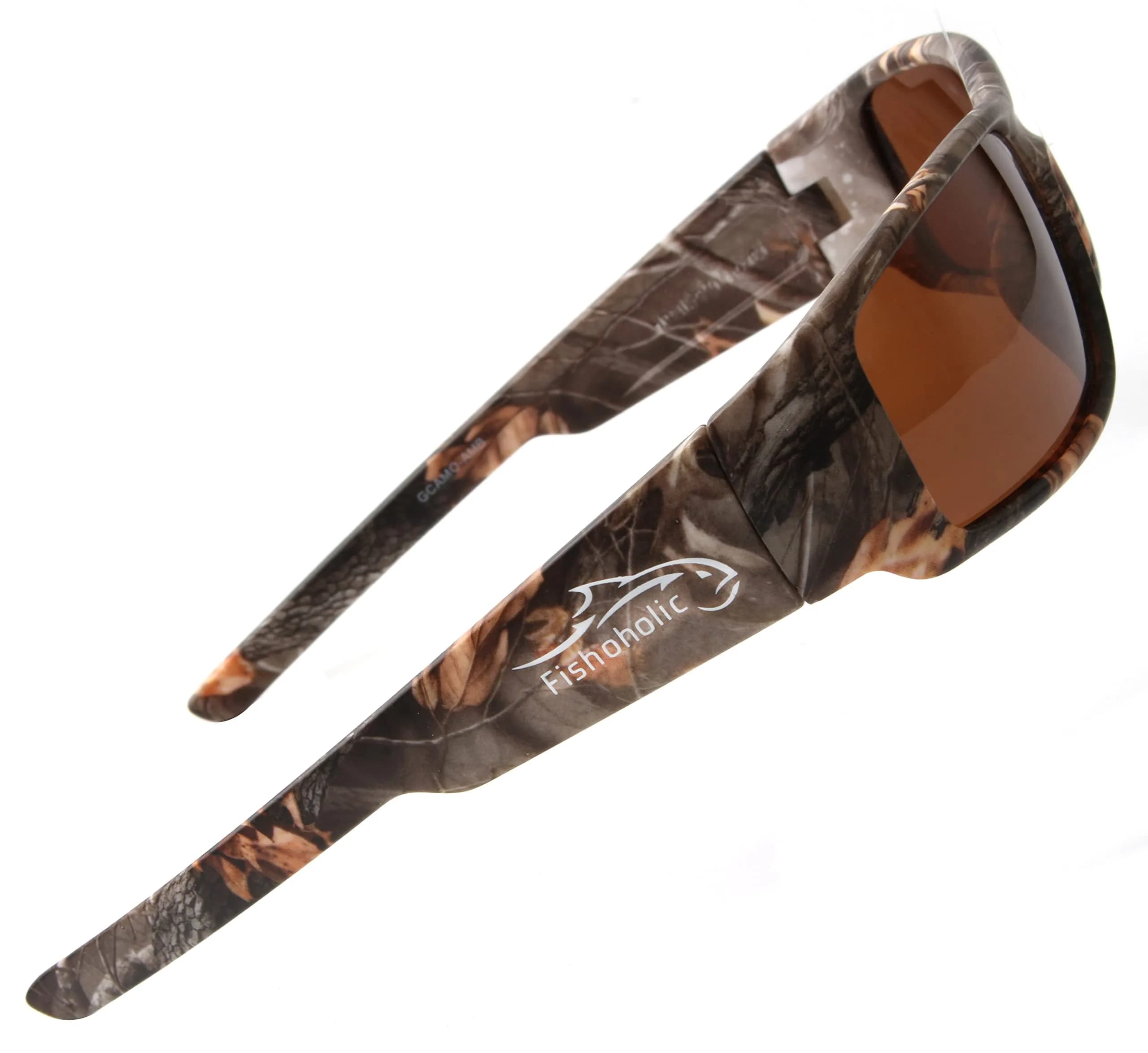 Fishoholic Polarized Fishing Sunglasses Camo Frame Amber Lens 59mm (2.375" Lens Width) | UV400 Protection — Camo