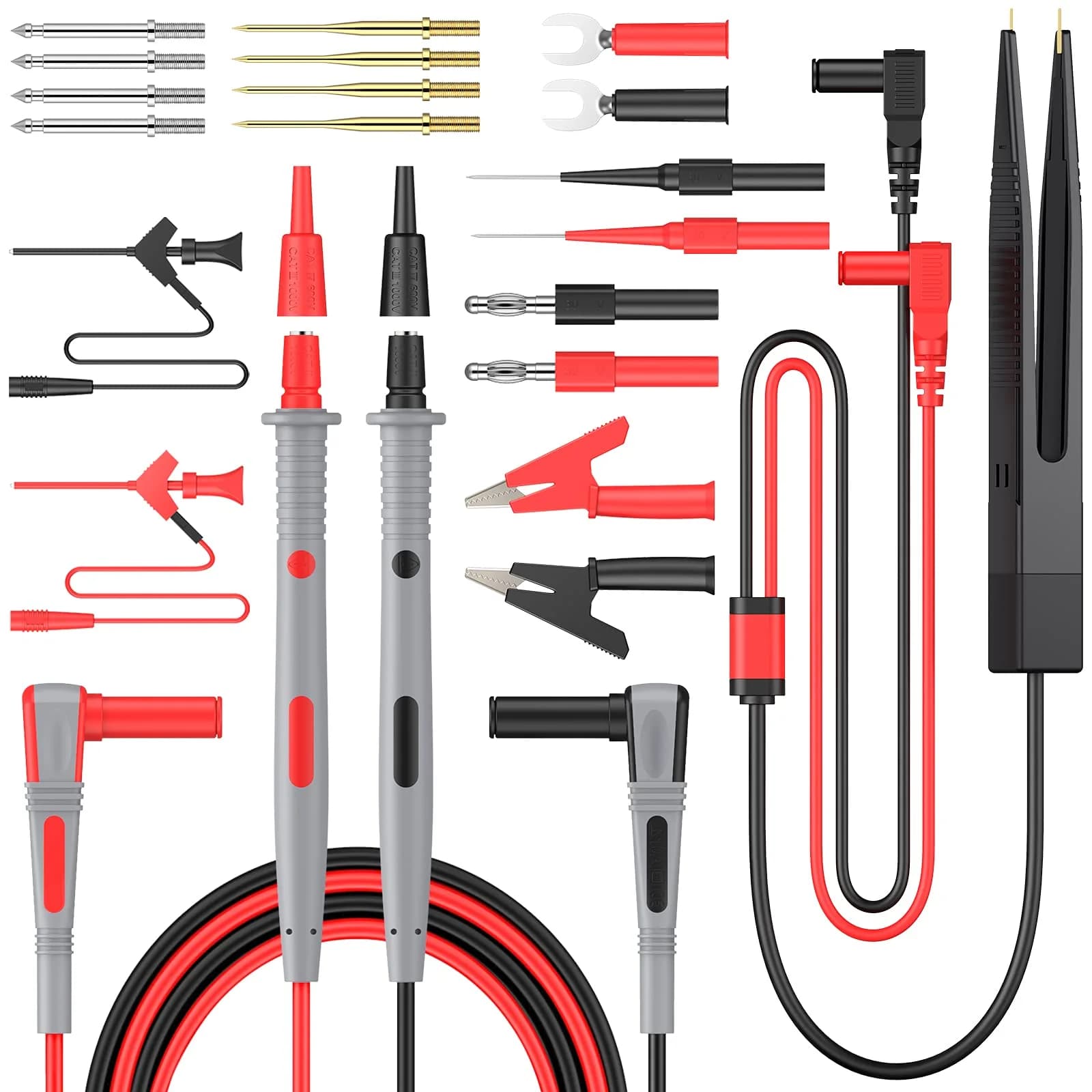 Proster Multi Test Leads Kit - Electrical Multimeter Test Lead Probes | CAT III 1000V, 20A, 3ft Silicon Leads - main product image