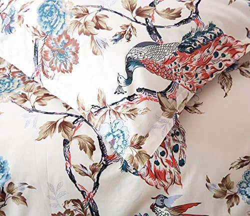 Eikei Oriental Garden Majestic Peacock Bird Floral Duvet Cover Twin | Chinoiserie Chic Asian Style thumbnail 5