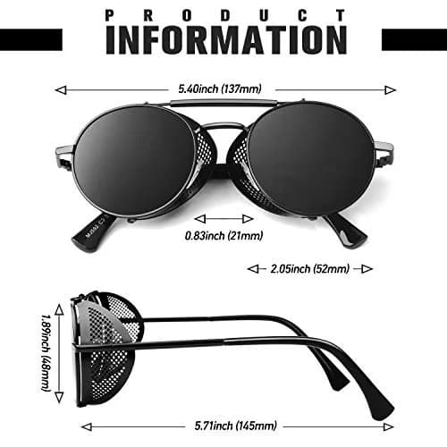 Sunier Round Polarized Steampunk Sunglasses Men Women Side Shield Goggles | 52mm Lens Width thumbnail 6