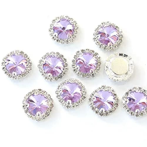 Jyukan Light Purple Sew On Crystals 20pcs | 14mm Flat Back Rhinestones for Clothing & Wedding thumbnail 1