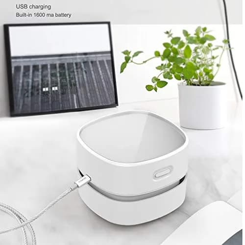ODISTAR Mini Desktop Vacuum Cleaner White USB Charging | Powerful 1000Pa Suction, 400 Min Runtime thumbnail 2