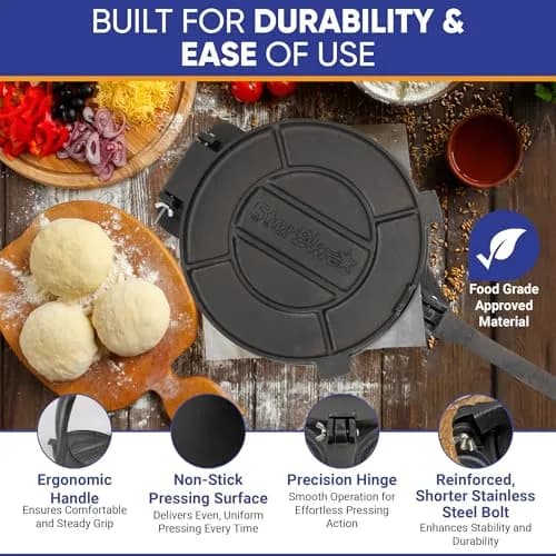 StarBlue 10 Inch Cast Iron Tortilla Press | 2.27 kg (5 lb) with 100 Oil Papers thumbnail 2