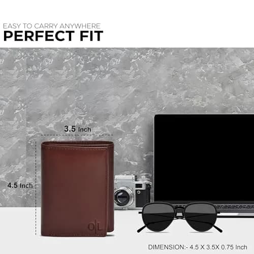 Oak Leathers Leather Mens Trifold Wallet RFID Blocking Slim with ID Window, Gift Box thumbnail 4