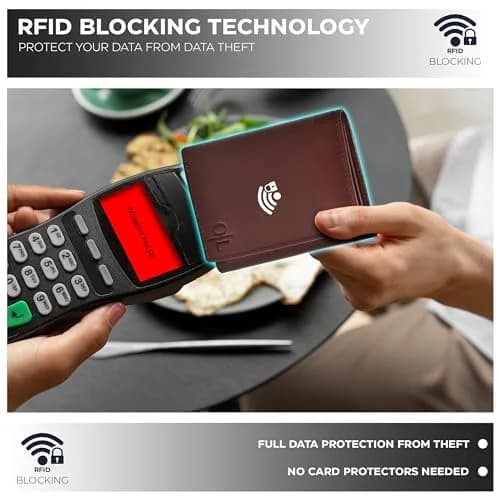 Oak Leathers Leather Mens Trifold Wallet RFID Blocking Slim with ID Window, Gift Box thumbnail 3