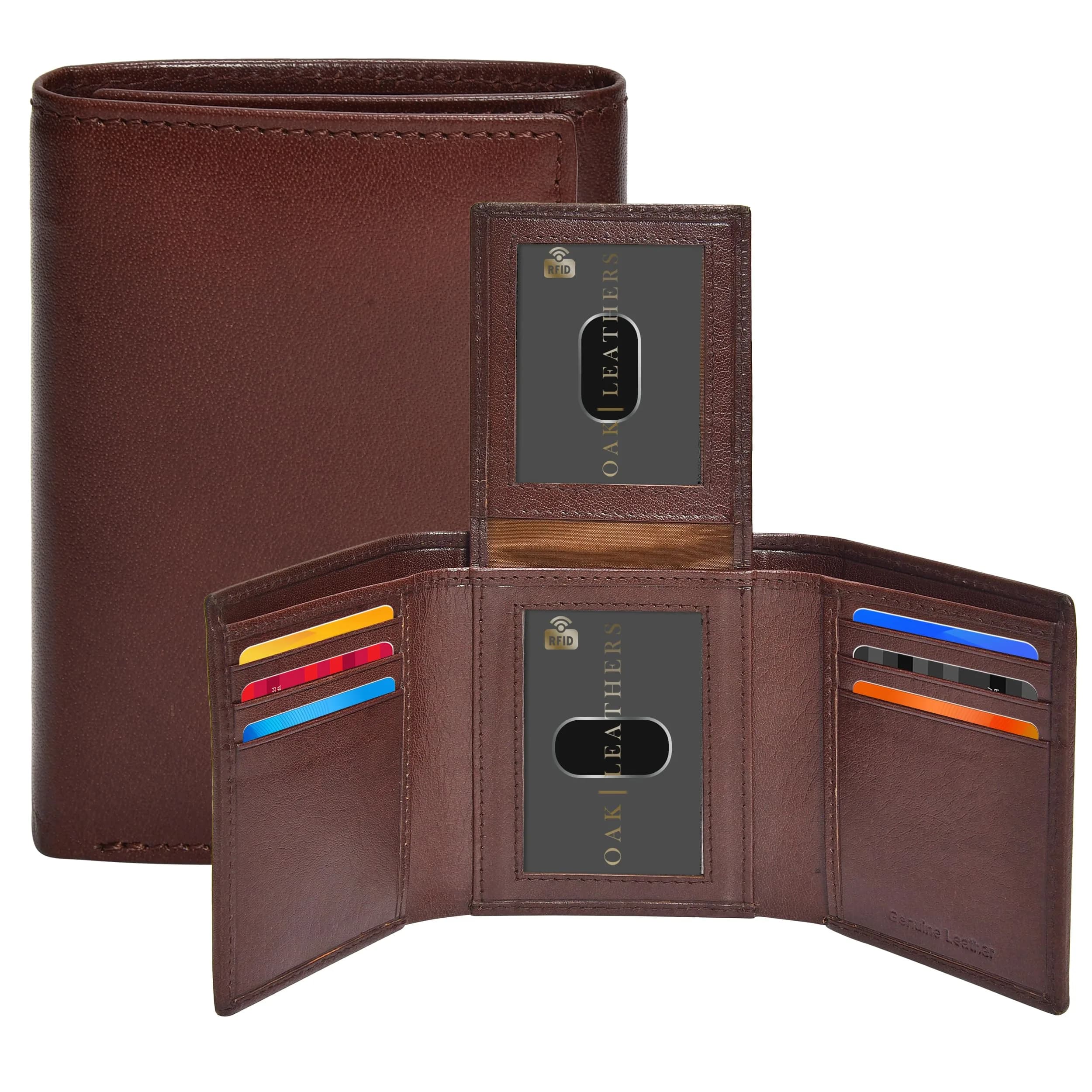 Oak Leathers Vegetable Tanned Tan Trifold Wallet RFID Blocking Slim with ID Window - main product image