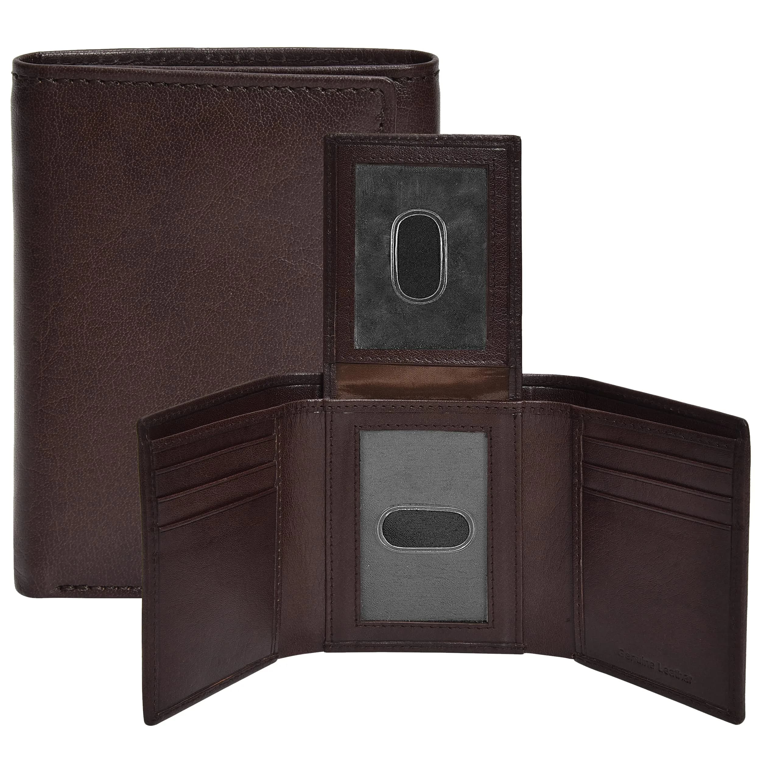 Oak Leathers Leather Mens Trifold Wallet RFID Blocking Slim with ID Window, Gift Box | Classic Design & Security
