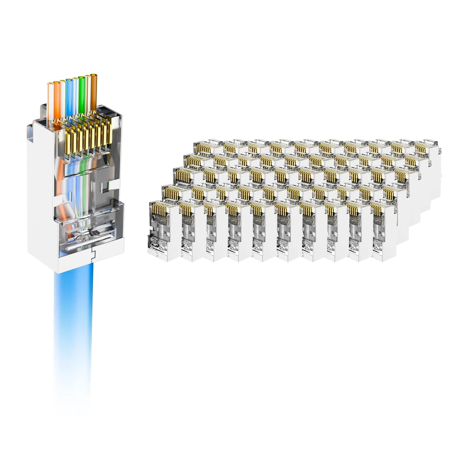 VCE Shielded Cat6 RJ45 Connectors, 25-Pack | 10 Gbps 250MHz Transmission — Silver / Only Connectors