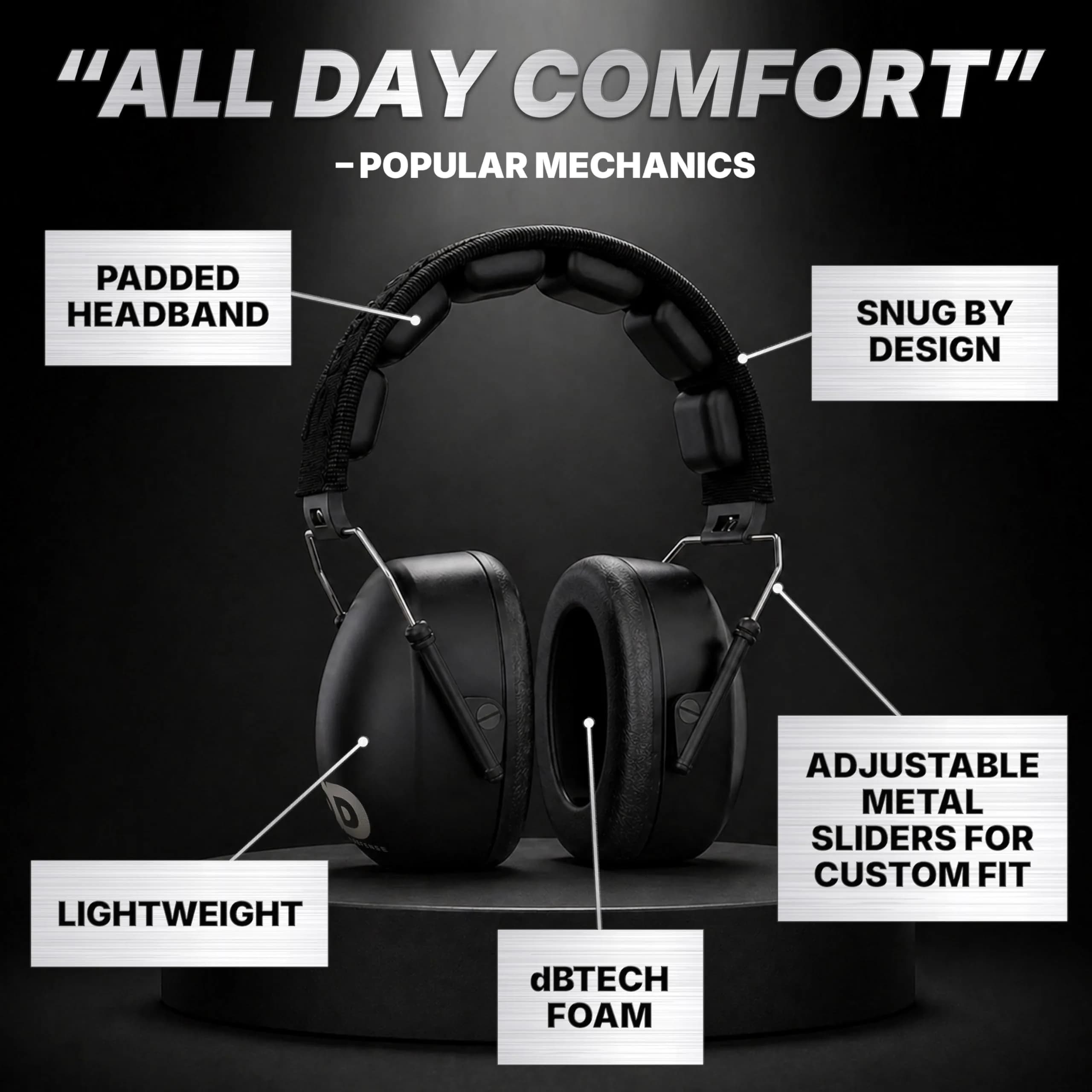 DECIBEL DEFENSE Black Extra Large 37 dB NRR Safety Earmuffs for Superior Noise Reduction - view 4