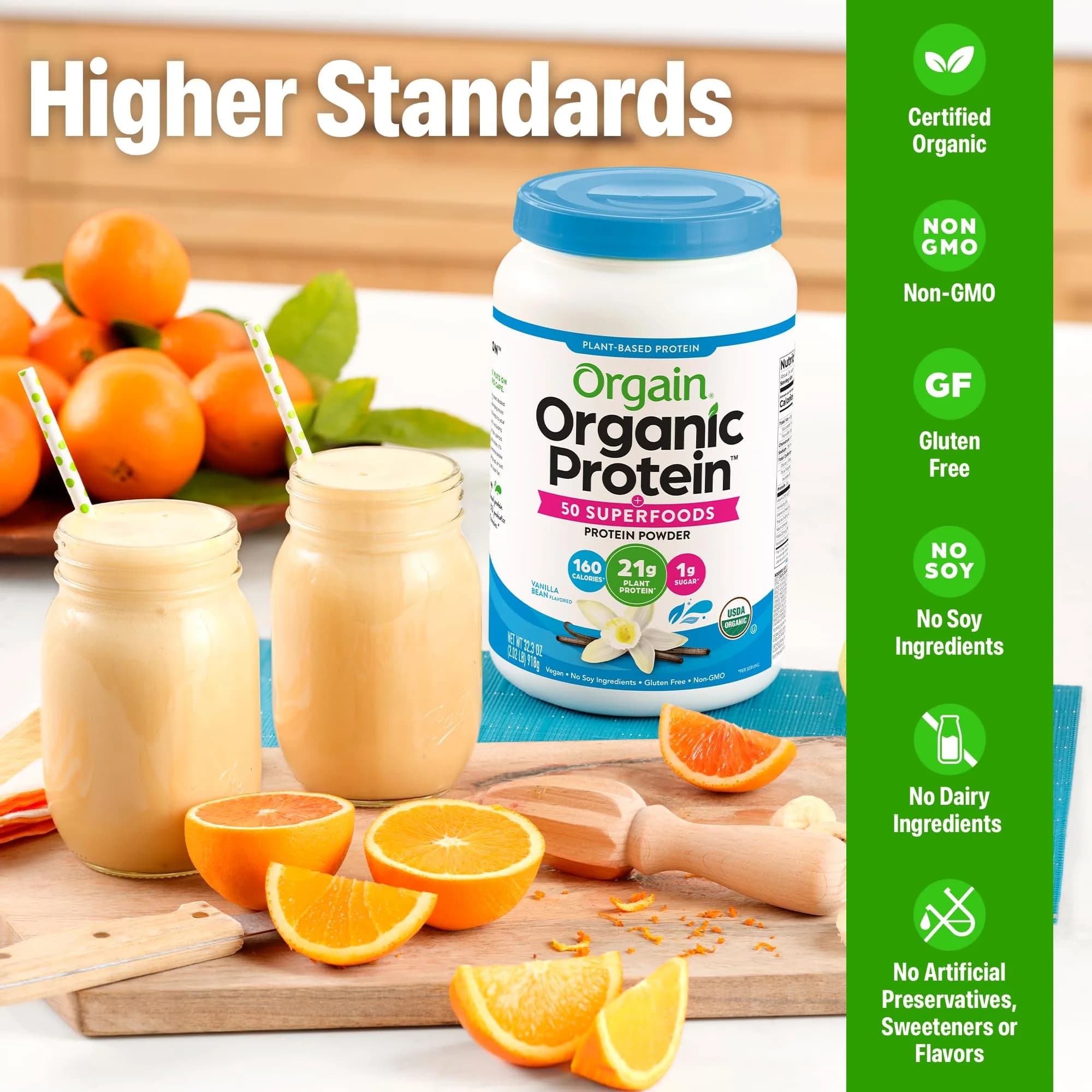 Orgain Organic Vegan Protein Powder Vanilla Bean 917g (2.02 lb) | 21g Plant Protein, 50 Superfoods, USDA Organic - view 3