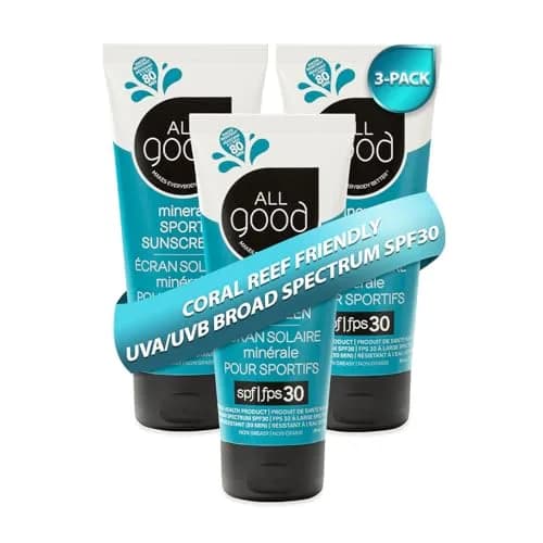 All Good Sport Mineral Sunscreen Lotion - Coral Reef Friendly, Water & Sweat Resistant, Face & Body, UVA/UVB Broad Spectrum SPF 30+ (3 oz) (3-Pack) thumbnail 1